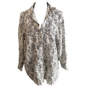 Joie Linen Button Up Shirt White Black Floral